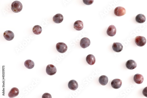 Red grapes isolated top view in white background