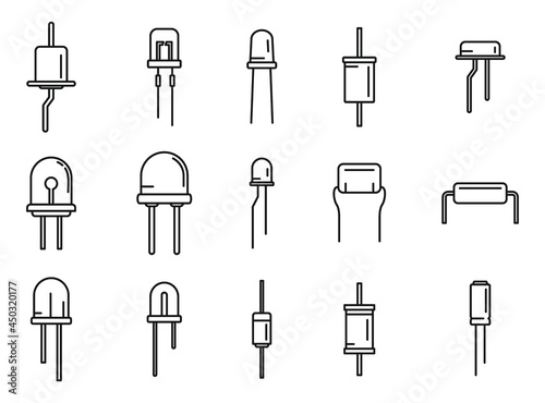 Diode icons set outline vector. Anode light