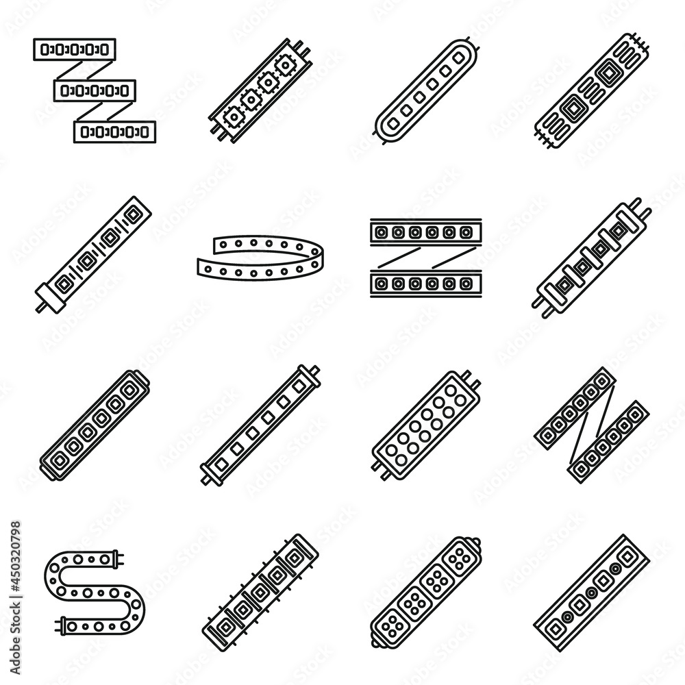 Led strip lights icons set outline vector. Module led