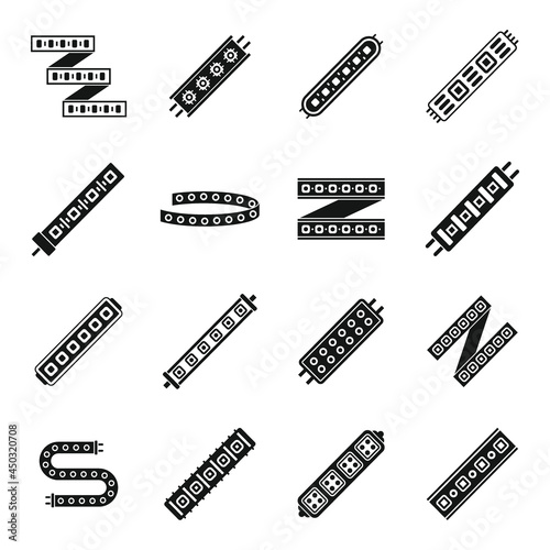 Led strip lights icons set simple vector. Module led