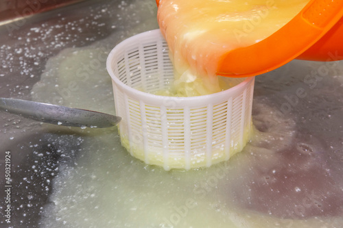 Bilde på lerret phases of ricotta production in a cheese factory in Greece