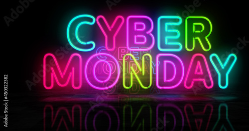 Cyber Monday neon light 3d illustration