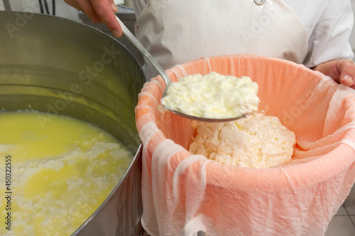 phases of ricotta production in a cheese factory in Greece