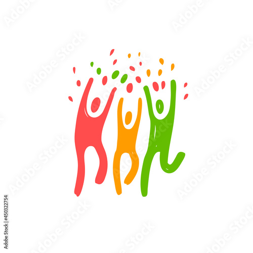 Happy people rejoice icon. Holding a celebration symbol. Vector illustration