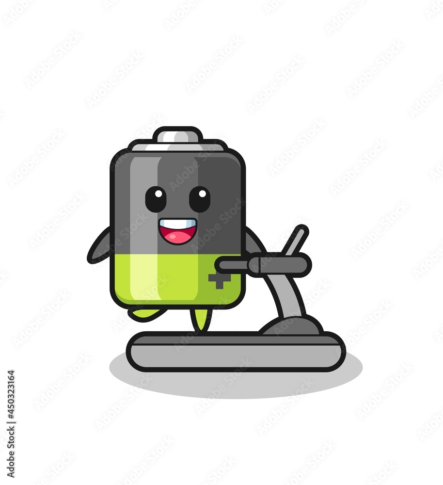 battery cartoon character walking on the treadmill battery cartoon character walking on the treadmill