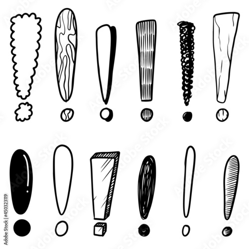 Set of hand drawn exclamation point isolated on white background. vector illustration.