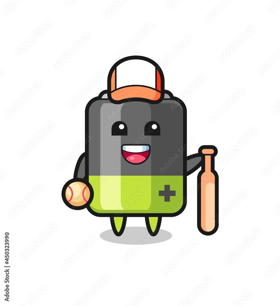 Cartoon character of battery as a baseball player Cartoon character of battery as a baseball player