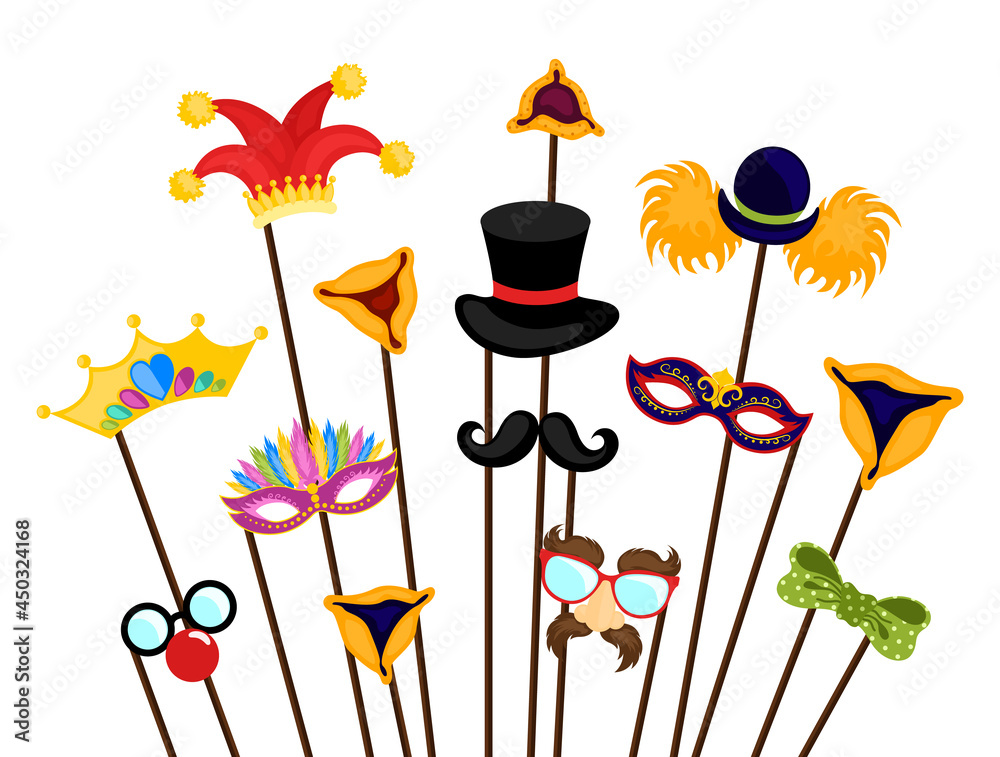 Design for Jewish holiday Purim with masks. Happy Purim Jewish festival ...