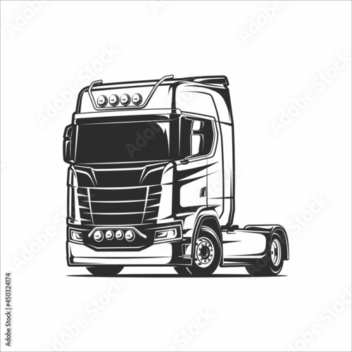 flat cabin truck vector illustration black and white