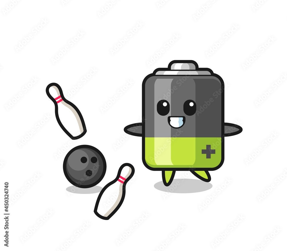 Character cartoon of battery is playing bowling Character cartoon of battery is playing bowling