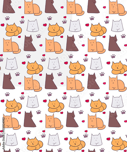 Fototapeta Naklejka Na Ścianę i Meble -  Seamless pattern, cute cats hand-drawn in vector, kind animals, decorations for children.