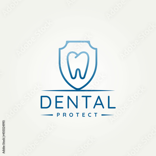 dental clinic with tooth and shield protection minimalist flat logo icon template vector illustration design. simple minimalist dentist stomatology medical doctor logo concept