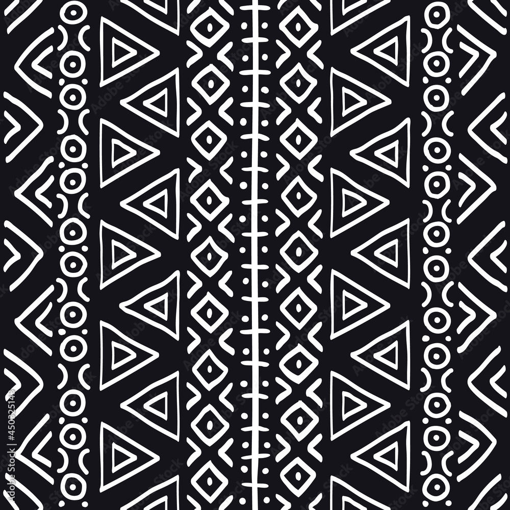 African Print Fabric. Vector Seamless Tribal Pattern. Traditional Ethnic Ornament for your Design Cloth, Carpet, Rug, Pareo