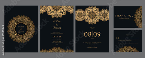 Gold vintage greeting card on a white background. Luxury ornament template. Mandala. Great for invitation, flyer, menu, brochure, postcard, background, wallpaper, decoration, or any desired idea
