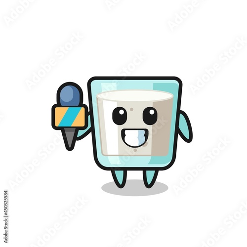 Character mascot of milk as a news reporter
