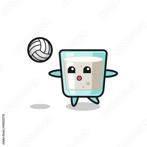 Character cartoon of milk is playing volleyball