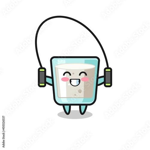 milk character cartoon with skipping rope
