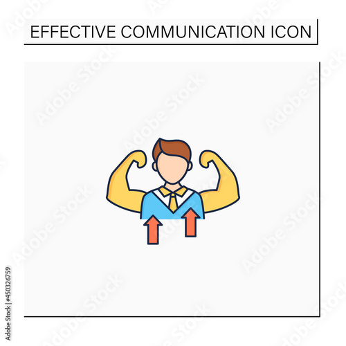 Self confidence color icon.Individual trust in abilities,capacities,and judgments. Strong personality.Perfect interlocutor. Effective communication concept. Isolated vector illustration