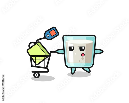 milk illustration cartoon with a shopping cart