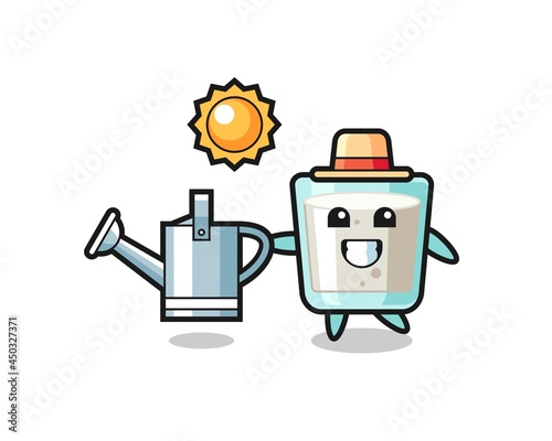 Cartoon character of milk holding watering can
