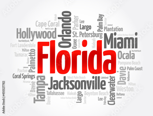 List of cities in Florida USA state, word cloud concept background