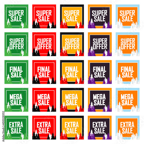 Set sale poster design template. Christmas discount banner for shop or online store, vector illustration.