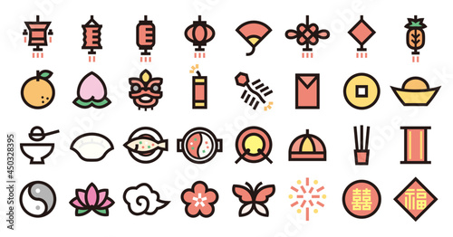 Chinese New Year Icon Set (Bold outline Color version)