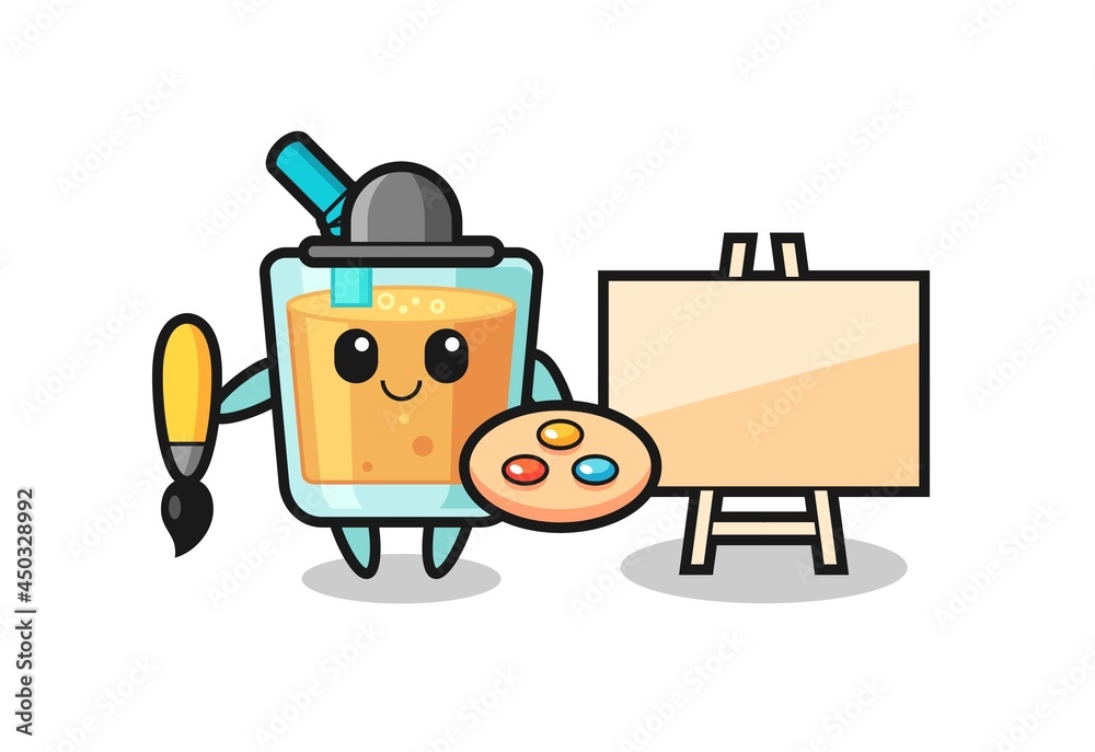 Illustration of orange juice mascot as a painter