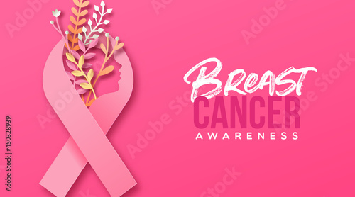 Breast Cancer awareness paper cut ribbon woman