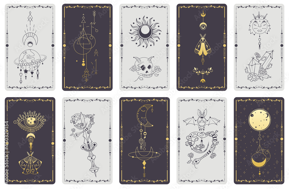 A set of alchemical esoteric mystical magic templates for tarot cards ...