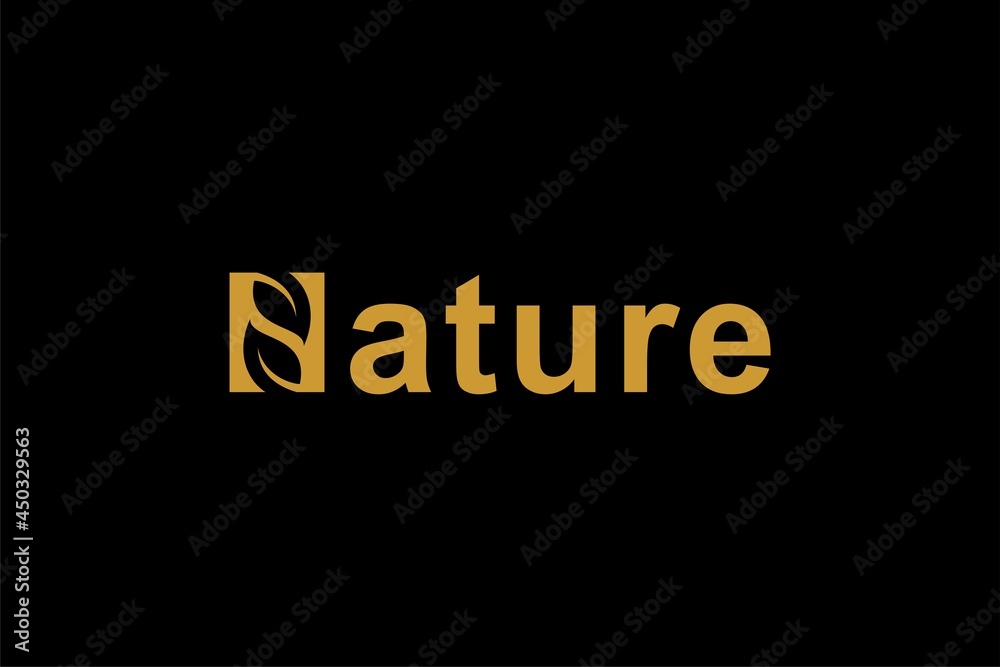 Nature text logo design vector. Letter natural illustration symbol. Green leaf vector icon.