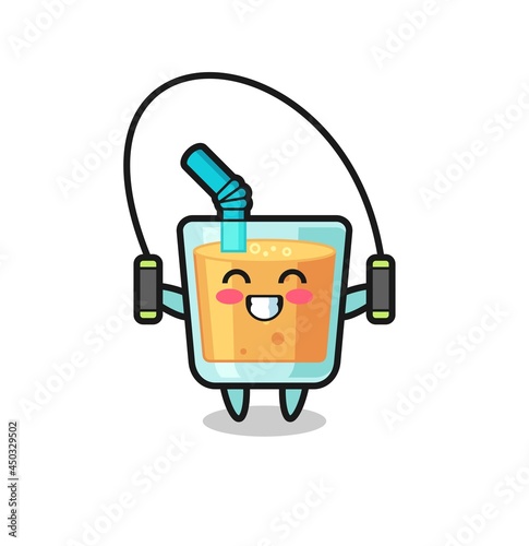 orange juice character cartoon with skipping rope