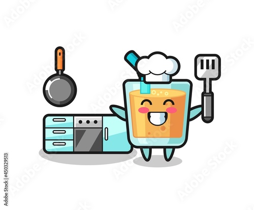 orange juice character illustration as a chef is cooking