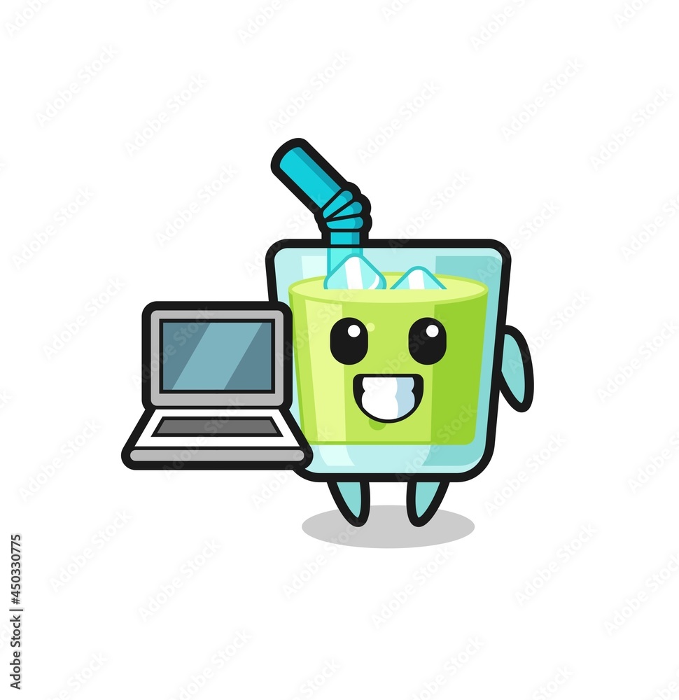 Mascot Illustration of melon juice with a laptop Mascot Illustration of melon juice with a laptop