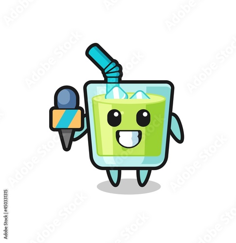 Character mascot of melon juice as a news reporter