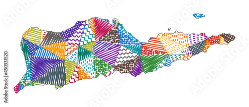 Kid style map of Saint Croix. Hand drawn polygons in the shape of Saint Croix. Vector illustration.