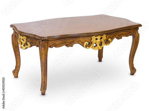 Carved wooden coffee table isolated