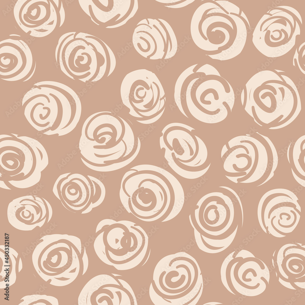 Vector abstract roses doodle ecru seamless pattern