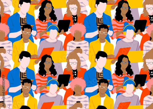 Generation Z. Young people using smartphone and laptop