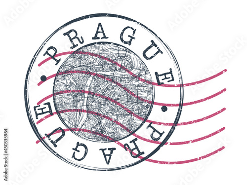 Prague, Czechia Stamp Map Postal. Silhouette Seal Roads and Streets. Passport Round Design. Vector Icon. Design Retro Travel National Symbol.