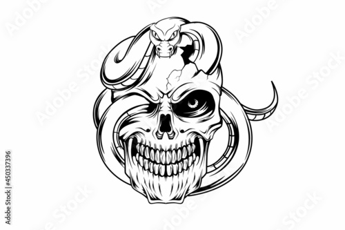 skull venom snake hand drawing vector photo