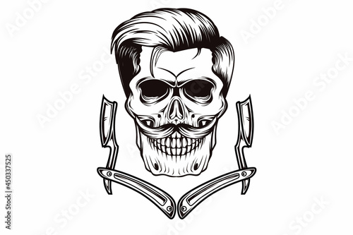 skull gentleman barber shop hand drawing vector