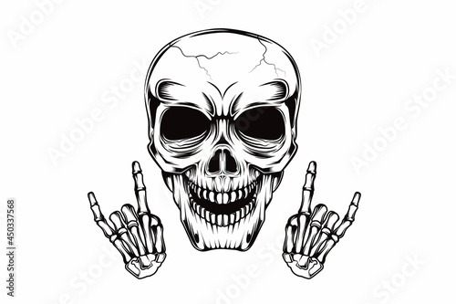 skull rocker hand drawing vector