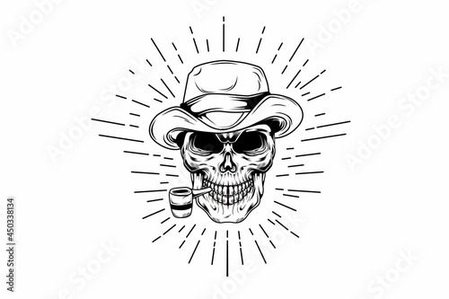 smoker skull hand drawn vector