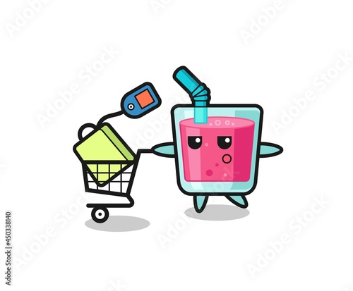 strawberry juice illustration cartoon with a shopping cart