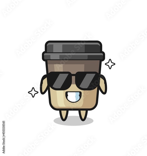 Cartoon mascot of coffee cup with cool gesture