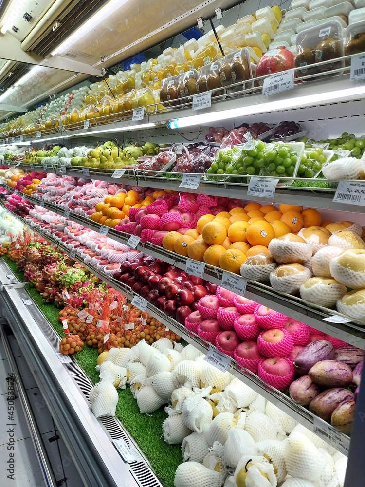 Organic fresh fruit in supermarket