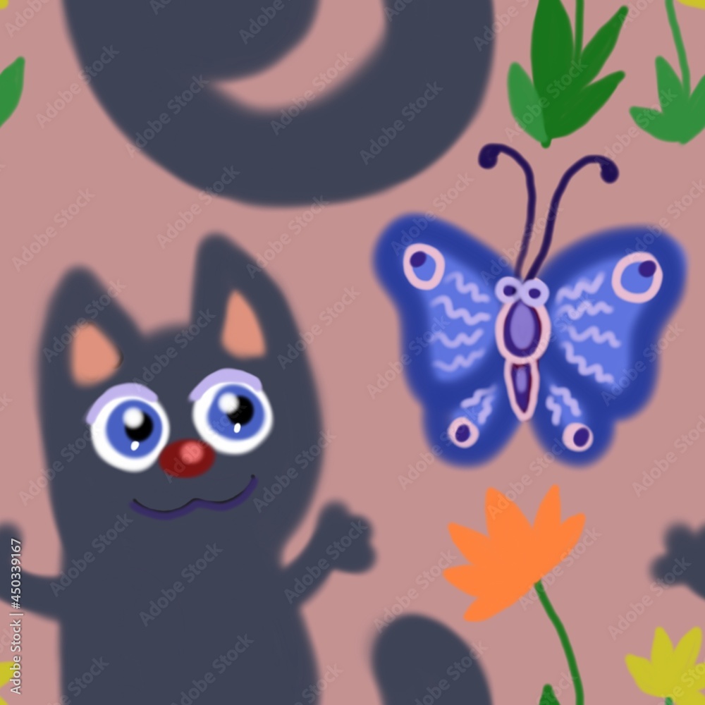 Obraz premium cat and butterfly