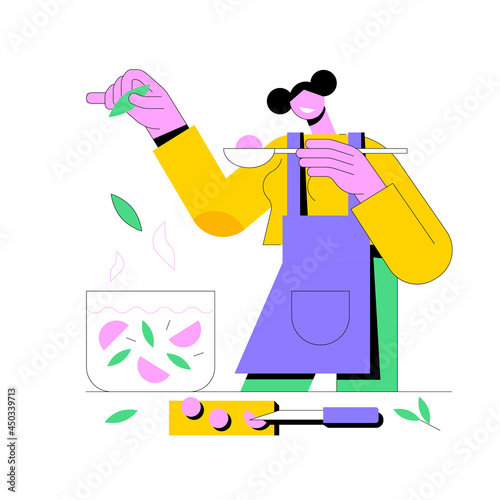 Home cooking abstract concept vector illustration. Cook at home, online easy food recipes, family time activity, homemade traditional meal, cooking TV show, healthy eating habit abstract metaphor.
