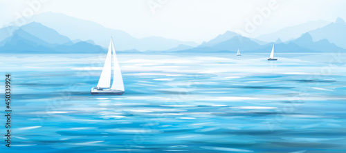 Vector blue sea view and yachts.